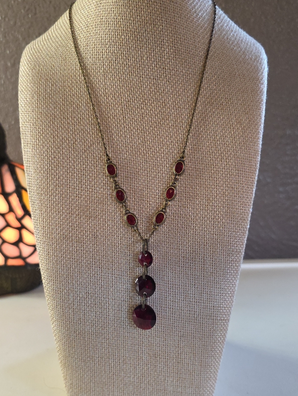 Vintage NRT Nina Ricci Red Faceted Y-Drop Lavalier Necklace